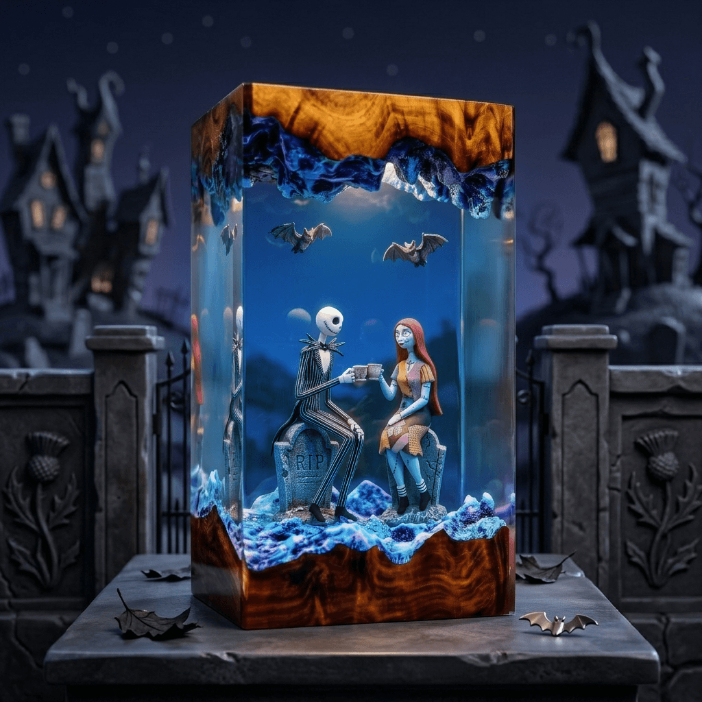 Jack Skellington & Sally 3D Resin Lamp – Gothic Halloween Art