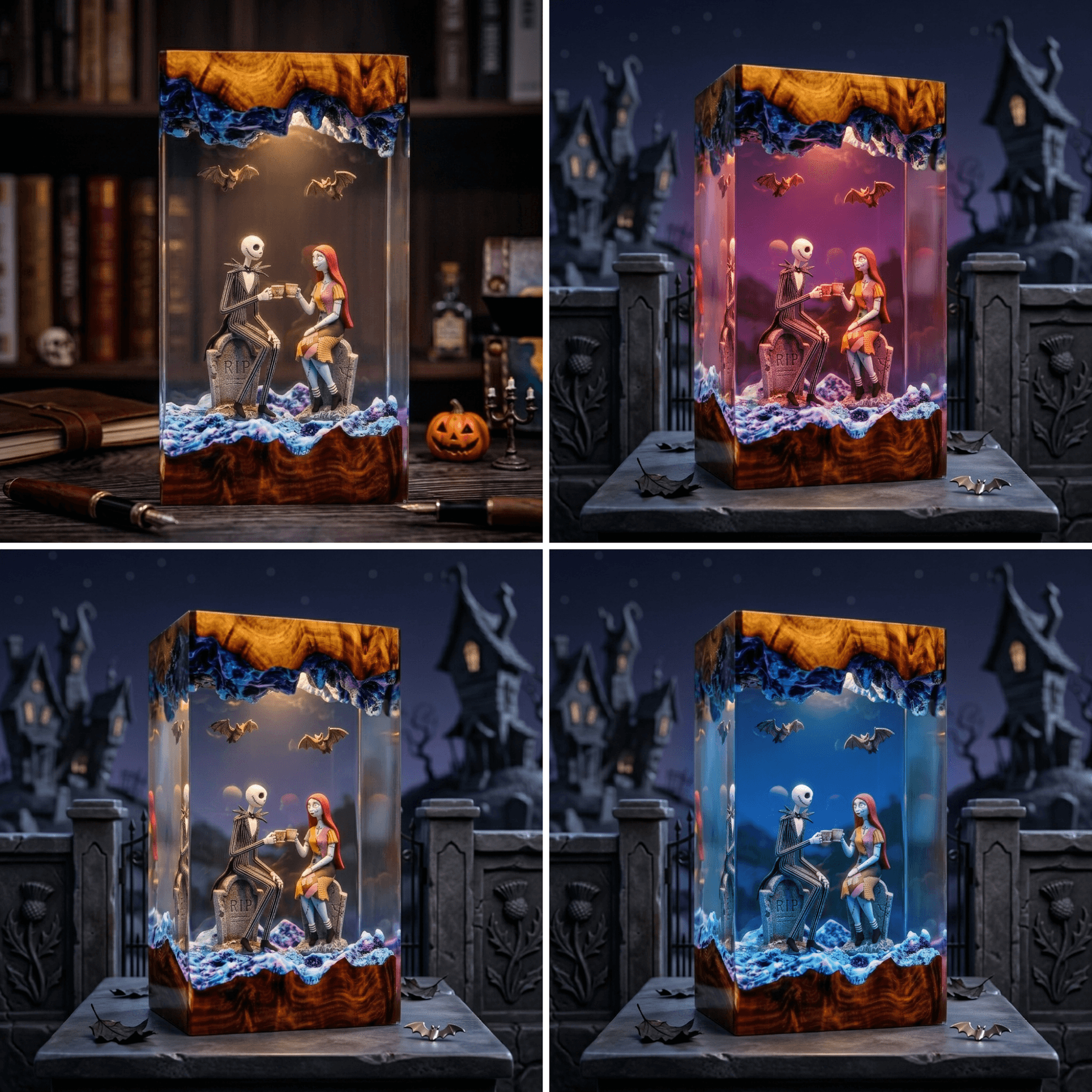 Jack Skellington & Sally 3D Resin Lamp – Gothic Halloween Art