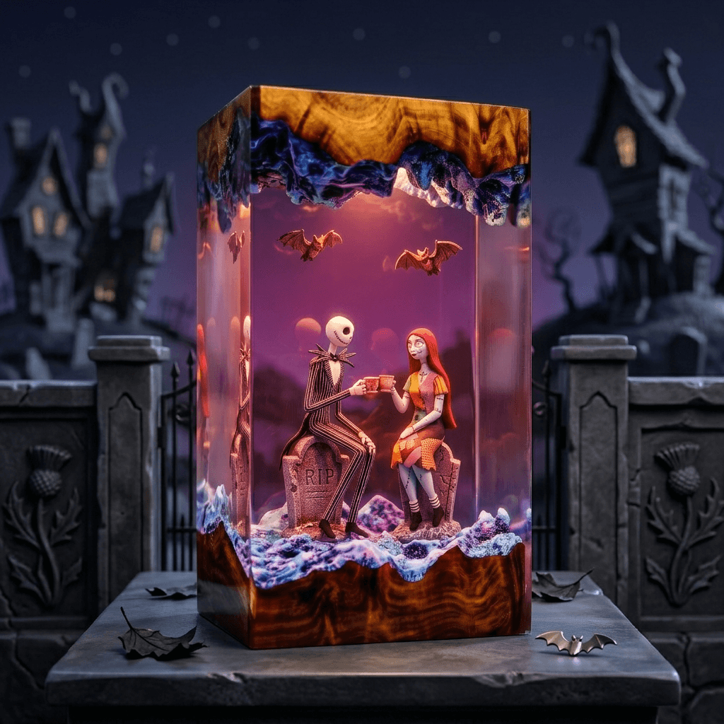 Jack Skellington & Sally 3D Resin Lamp – Gothic Halloween Art