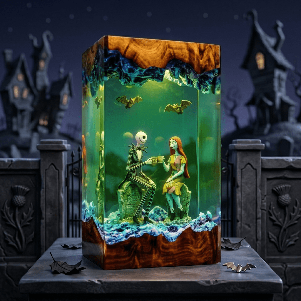 Jack Skellington & Sally 3D Resin Lamp – Gothic Halloween Art