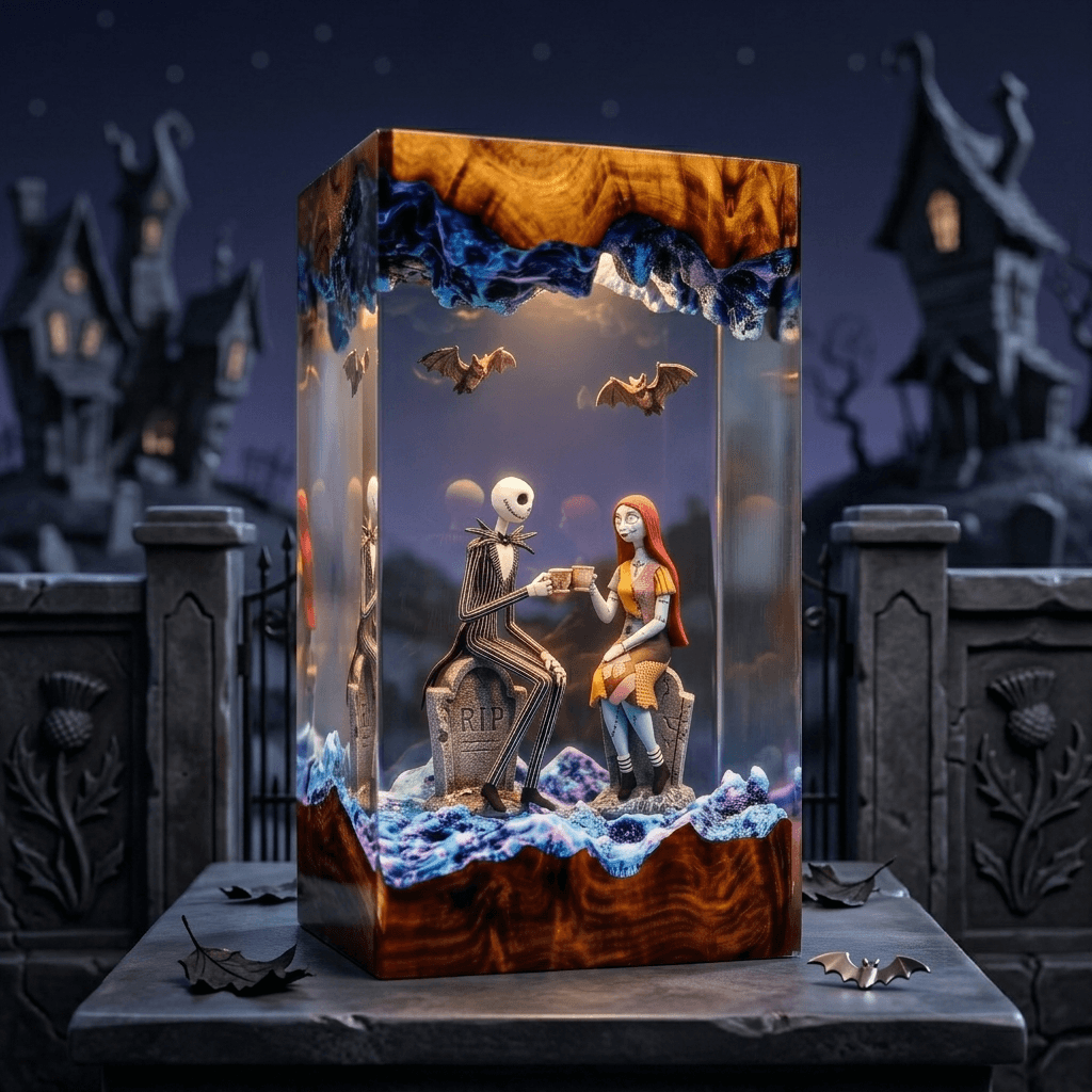 Jack Skellington & Sally 3D Resin Lamp – Gothic Halloween Art