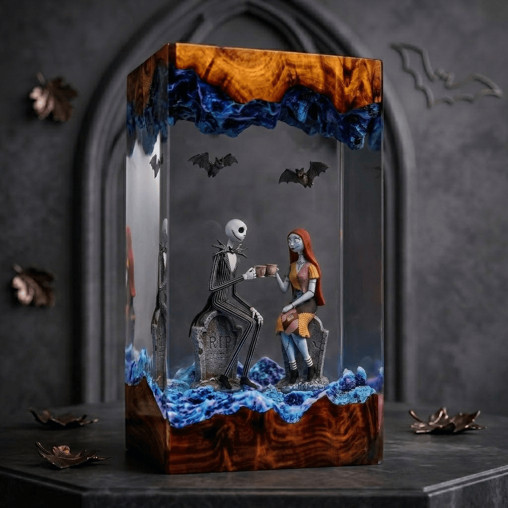 Jack Skellington & Sally 3D Resin Lamp – Gothic Halloween Art