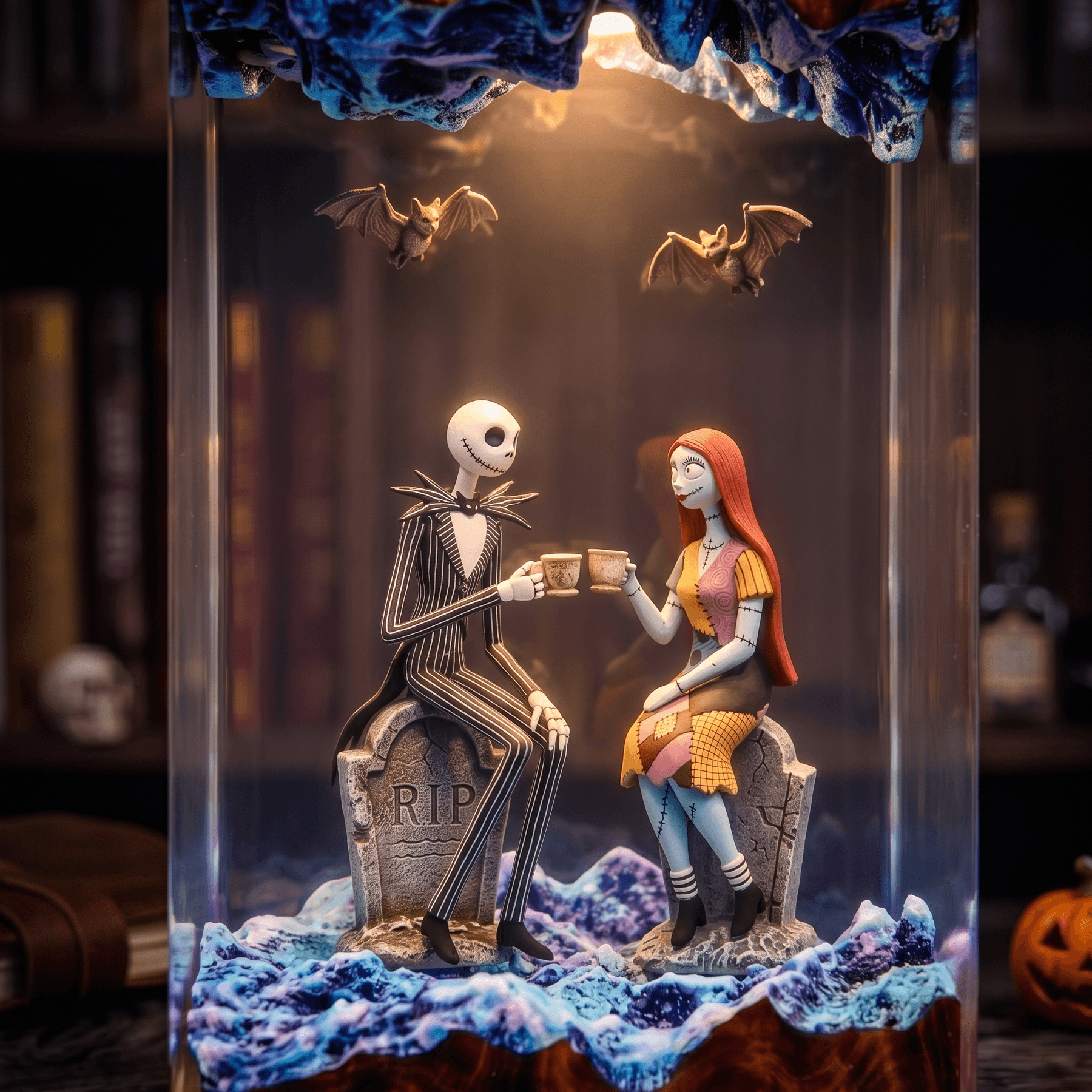 Jack Skellington & Sally 3D Resin Lamp – Gothic Halloween Art