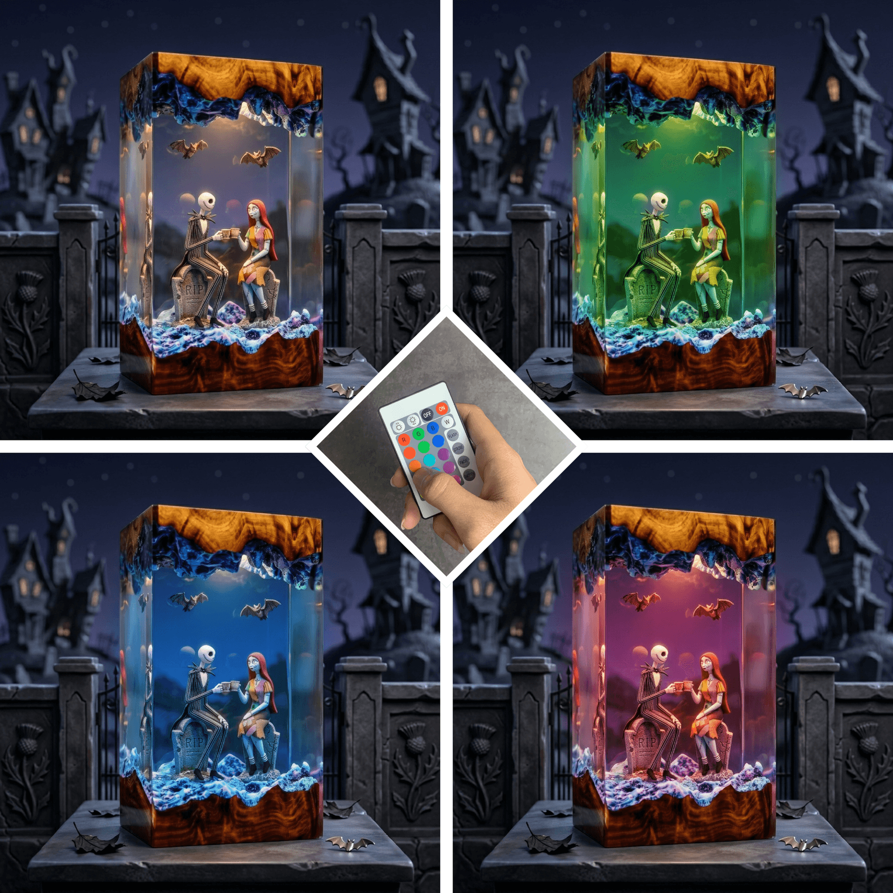 Jack Skellington & Sally 3D Resin Lamp – Gothic Halloween Art