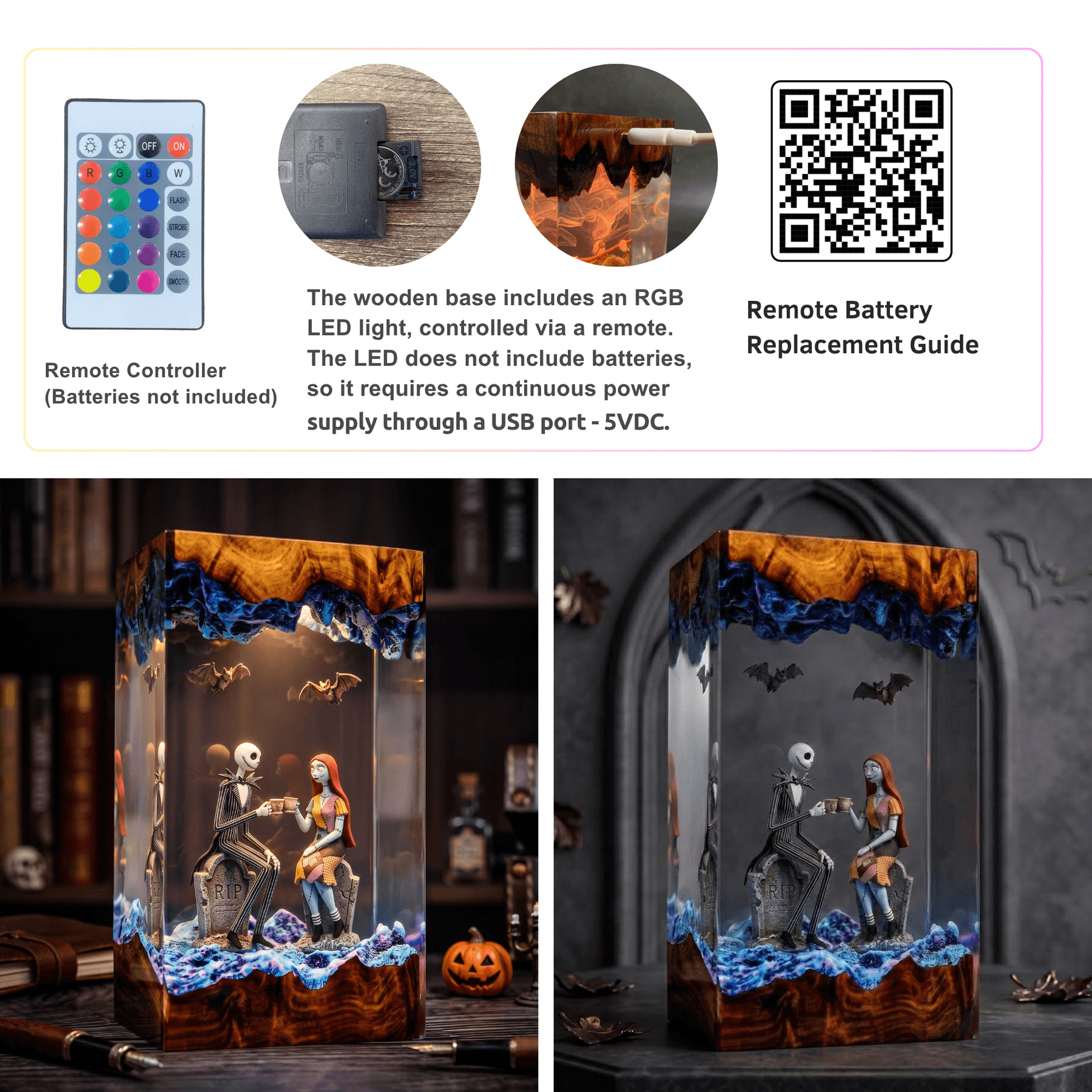 Jack Skellington & Sally 3D Resin Lamp – Gothic Halloween Art
