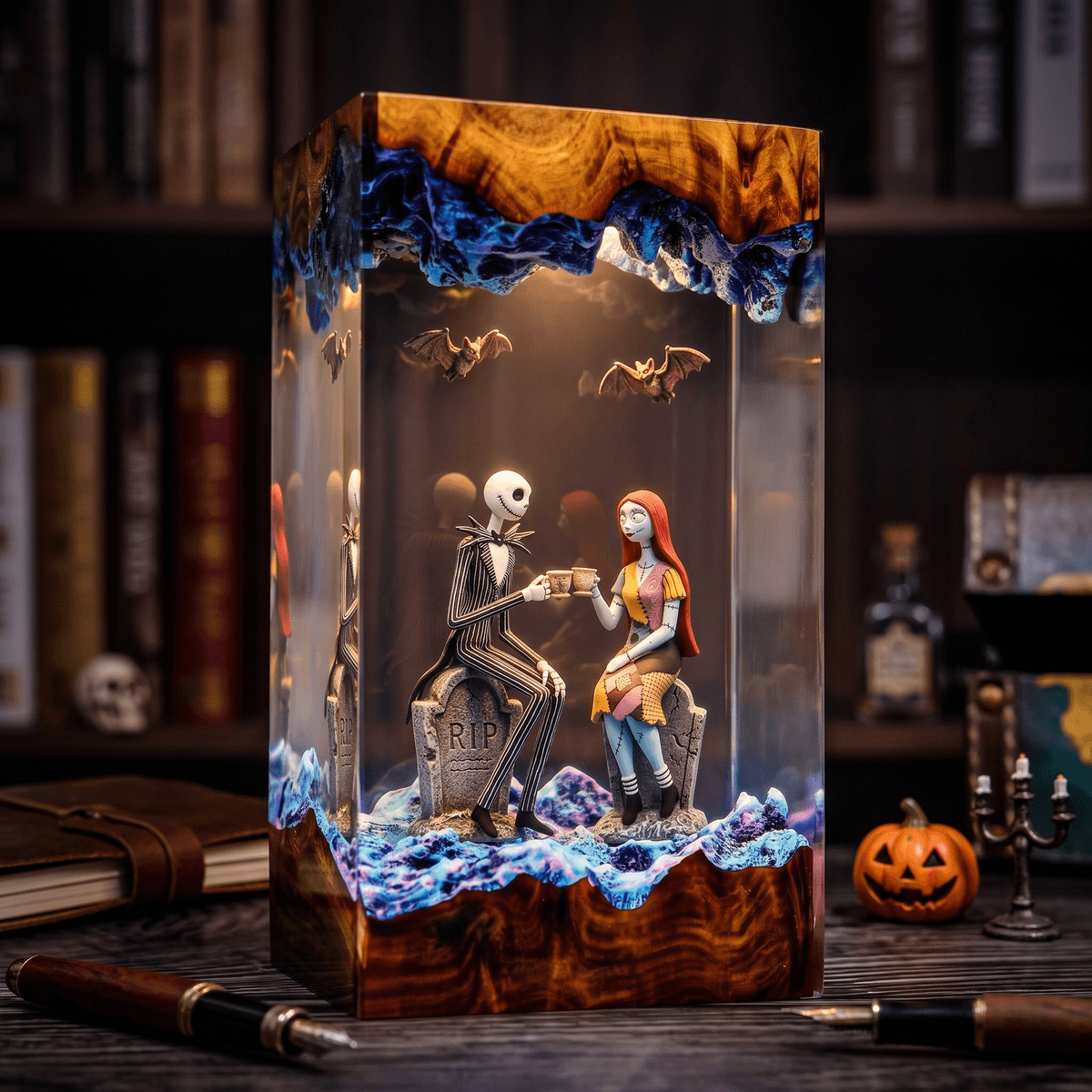 Jack Skellington & Sally 3D Resin Lamp – Gothic Halloween Art