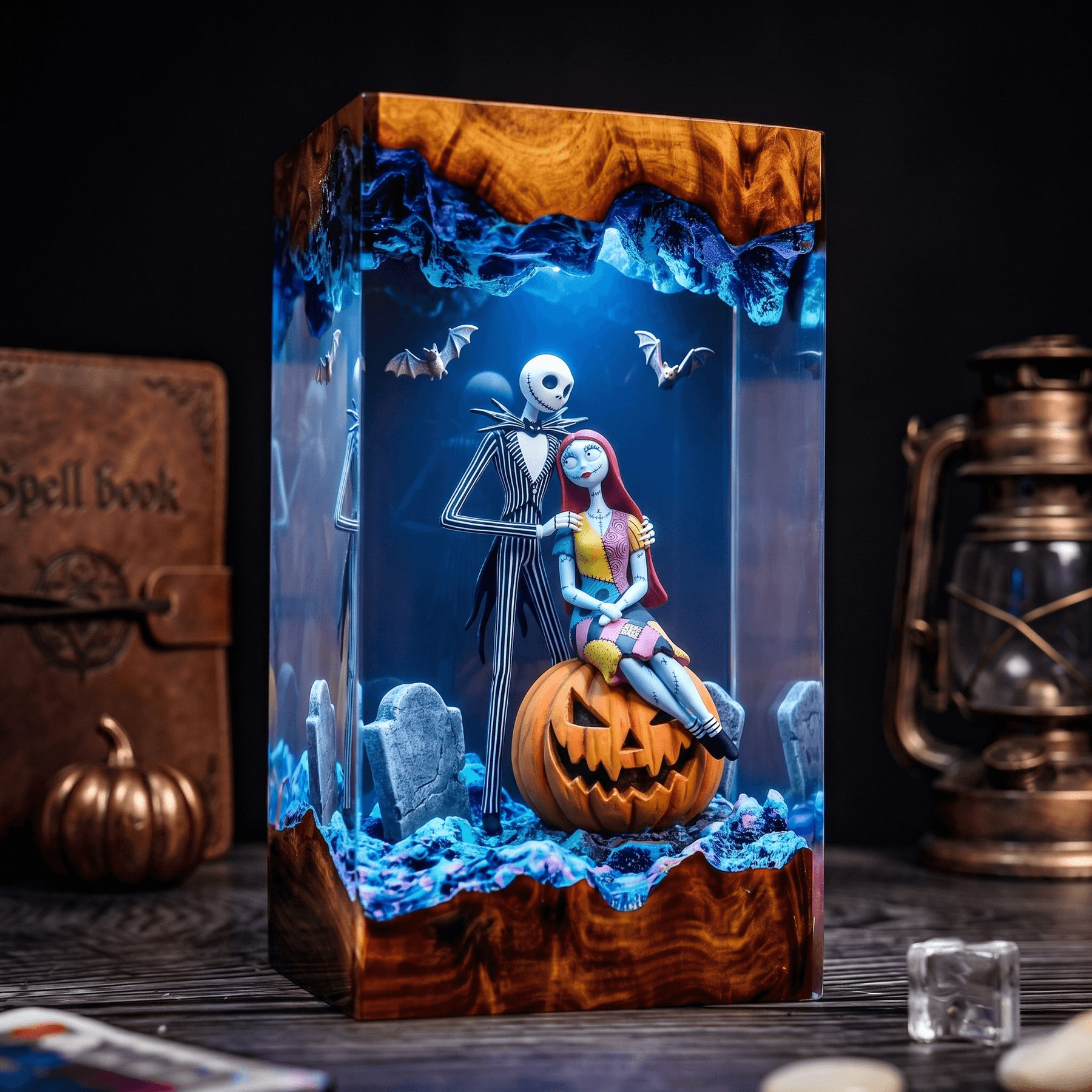Đèn Resin 3D Jack Skellington & Sally – Nghệ Thuật Epoxy Halloween - Hình 1