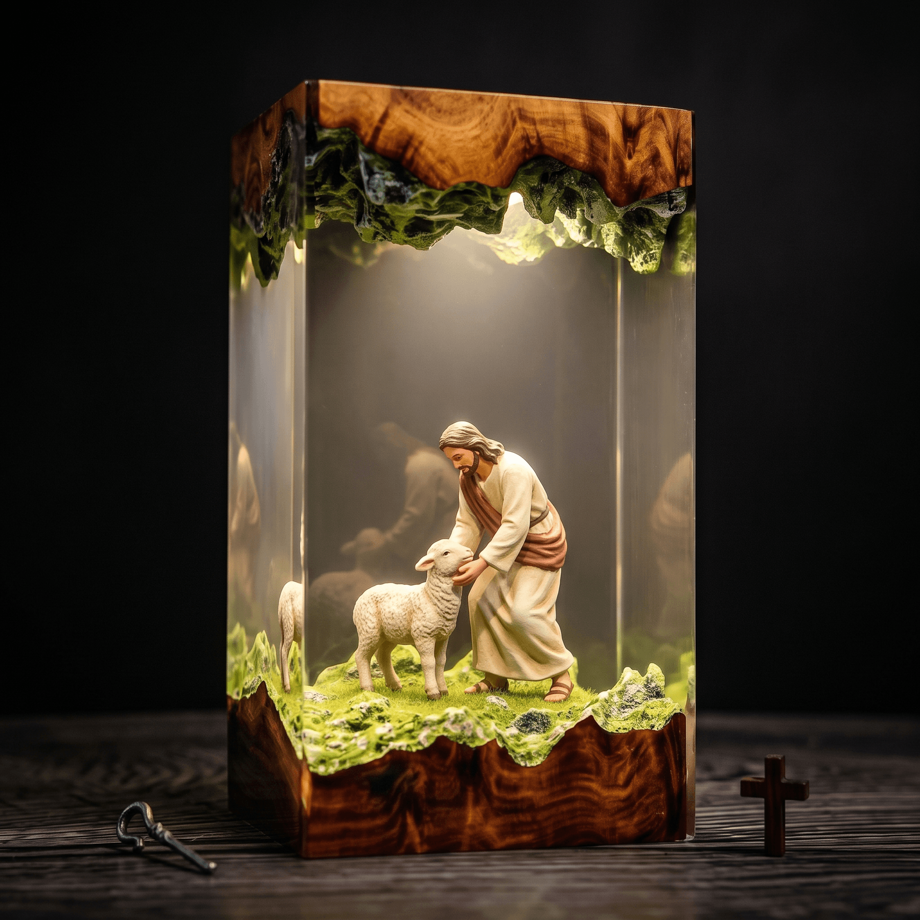 Đèn Resin 3D Chúa Jesus & Chiên Con – Nghệ Thuật Kitô Giáo - Hình 1