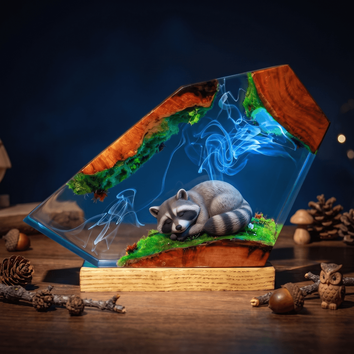 Đèn Resin 3D Gấu Mèo Ngủ – Nghệ Thuật Thiên Nhiên & Động Vật