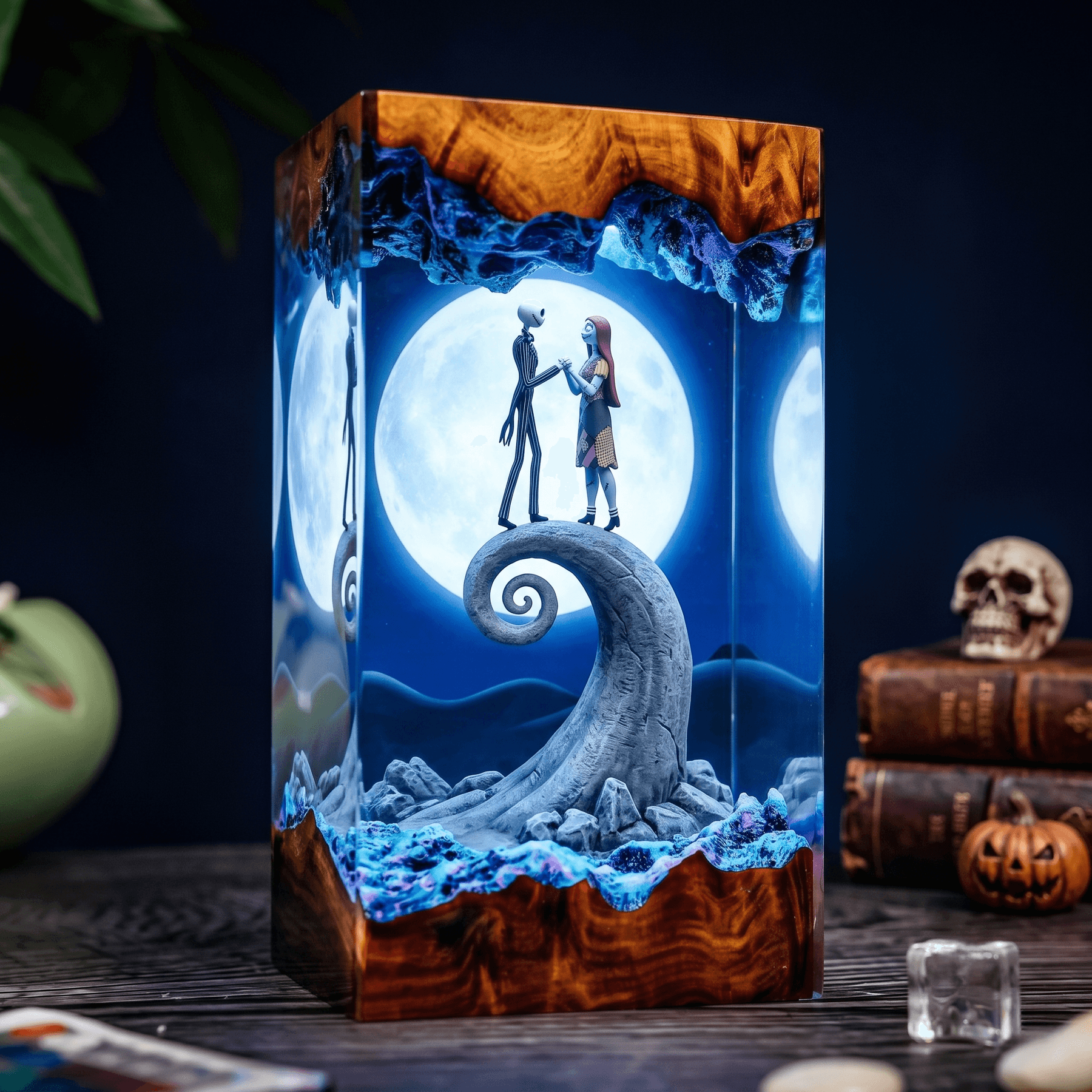 Đèn Resin 3D Jack Skellington & Sally – Khung Cảnh Dưới Ánh Trăng - Hình 1