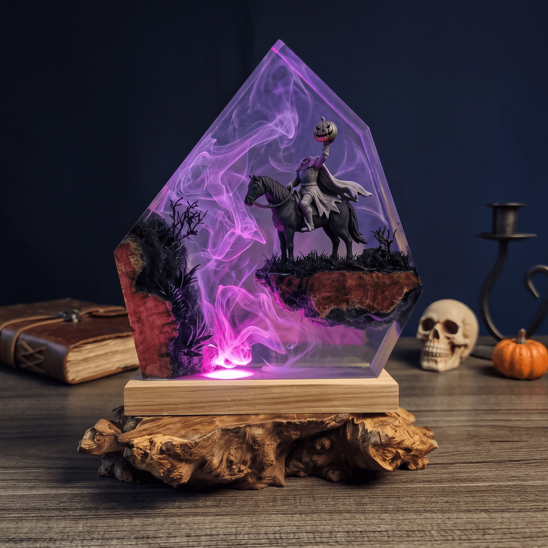 Headless Horseman 3D Resin Lamp – Gothic Halloween Epoxy Art - View 1