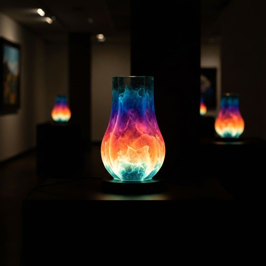 Art resin lamp collection displayed in a gallery