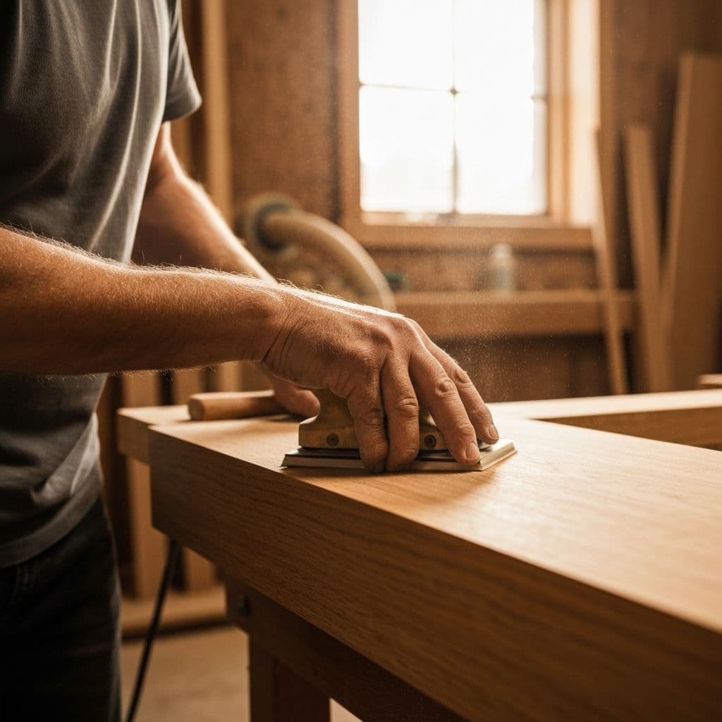 Artisan hands sanding a solid wood blank
